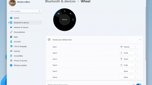 Página de configurações de dispositivos de roda atualizada