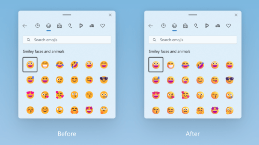 Antes e depois do formato de cores atualizado para emoji.